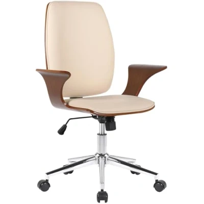 Imagen de CLP Silla de Oficina Burbank Giratoria En Tela o Polipiel I Ejecutiva con Ruedas, Estructura Madera &amp; Base Metal, Color:Nuez/Crema, Material Base:Cuero Sintetico