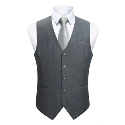 Imagen de Enlision Chaleco Vestir Gris Hombre Elegante Chalecos Traje de Boda Color Liso Formal Negocio con Bolsillo L