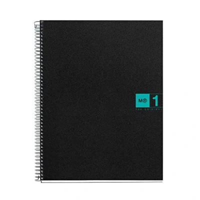 Imagen de Miquelrius Cuaderno Notebook The Original, Tamaño A4, 80 Hojas de 70 g/m² y 1 Franja Color, Rayado Cuadrícula 5 mm, 4 Taladros, Cubierta Polipropileno, Color Negro/Turquesa