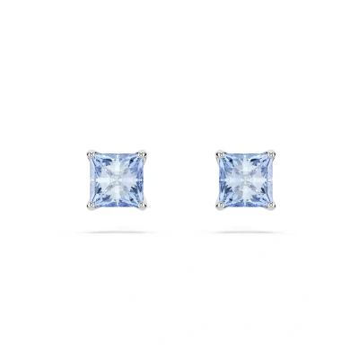 Imagen de Swarovski Pendientes de botón Matrix, Talla cuadrada, Azules, Baño rodio