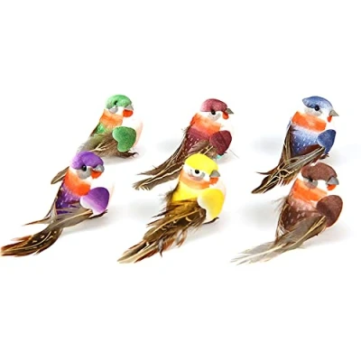 Imagen de duoyif 6 Piezas Pájaro De Plumas Artificiales, Pajaros Decorativos con Plumas, Colorido Clip, Modelo Espuma para Decoraciones Jardín En Miniatura, Ramas y Deco Boda