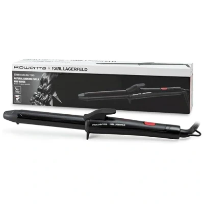 Imagen de Rizador Rowenta x Karl Lagerfeld, CF321LF0, Keratin &amp; Glow, Temperatura constante 200 ºC, 2 ajustes de estilo, Punta fría, Negro y rojo