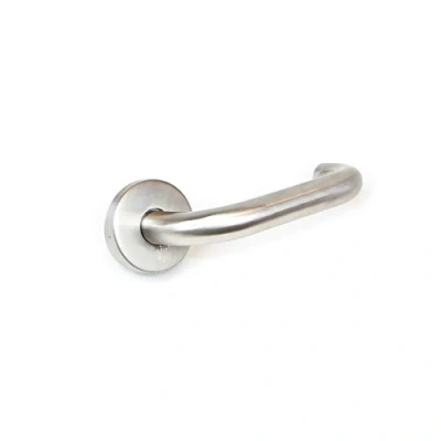Imagen de Emuca Manetas para puertas de interior, juego manillas puerta paso con roseta D.53 mm, modelo en U, Acero inoxidable, Níquel satinado.