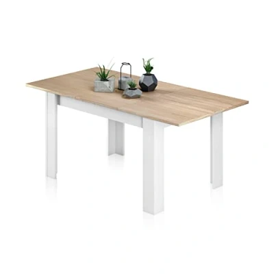 Imagen de Habitdesign Mesa de Comedor Extensible, salón o Cocina, Acabado en Color Blanco Artik y Roble Canadian, Modelo Kendra, Medidas: 123 173 cm (Largo) x 75 (Ancho) 78 (Alto)