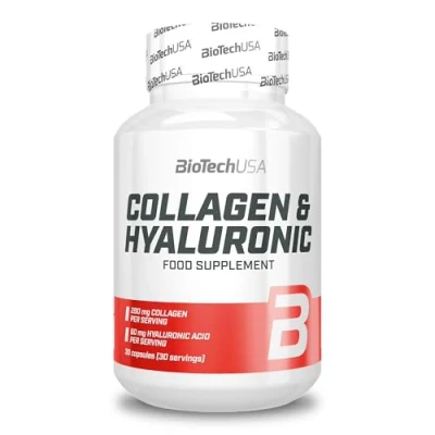 Imagen de BioTechUSA Collagen &amp; Hyaluronic 280 mg de colágeno y 60 ácido hialurónico por porción Fácil tomar Sin gluten, 30 cápsulas