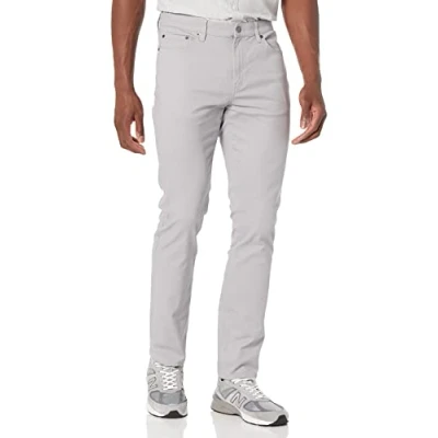 Imagen de Amazon Essentials Pantalón de Sarga Elástico con 5 Bolsillos y Ajuste Entallado Hombre, Gris Claro, 33W / 32L