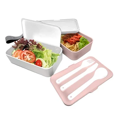 Imagen de NERTHUS NerthusFIH 667 Lunch Box hermético Doble con Cubiertos, Blanco y Rosa