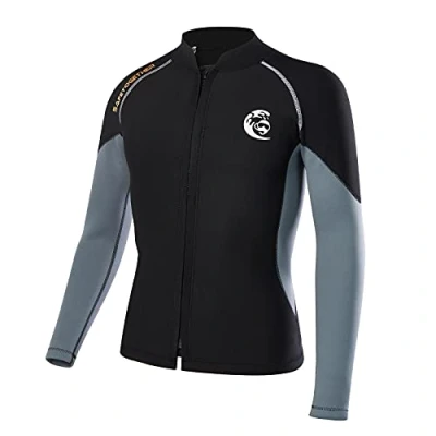 Imagen de Chaqueta de neopreno para hombres y mujeres, 2 mm con cremallera frontal manga larga surf, natación, trajes buceo húmedos (M, hombres)