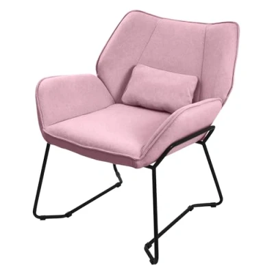 Imagen de ML Design Sillón de Salón, Rosa Asiento Reclinable Comedor con Respaldo Extraíble y Reposabrazos Diseño Ergonómico Mueble Tapizado Funda Lino Cojín Taburete Patas Metal Negro