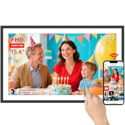 Imagen de Frameo marco de fotos digital 15,6 pulgadas, extragrande, WiFi, con pantalla táctil IPS 32 GB, 1920 x 1080 IPS, HD y montaje en pared, compartir