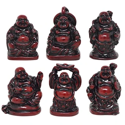 Imagen de 6 pequeñas figuras de Buddha sonriente Feng Shui madera + libre rojo Pulsera cadena C1024