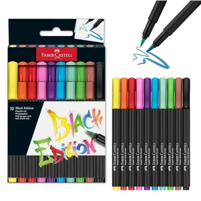 Imagen de Faber Castell 116451. Estuche Cartón 10 Rotuladores Black Edition Pincel. Colores surtidos