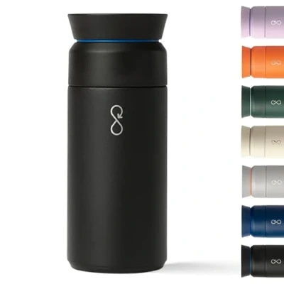 Imagen de Ocean Bottle Termo de acero inoxidable reciclado, botella ecológica y reutilizable, color negro obsidiana, 350 ml