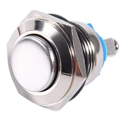 Imagen de Interruptor de reinicio automático, botón pulsador metal momentáneo a prueba agua 12V 16mm ON OFF bocina plateado