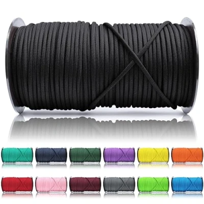 Imagen de Ganzoo Paracord 550, Cuerda de 4 mm, 100 Metros, Poliéster, Tipo 3 7 Hilos Interiores, Correa Perro Collar Pulsera, Camping Supervivencia y Multiusos al Aire Libre, Negro