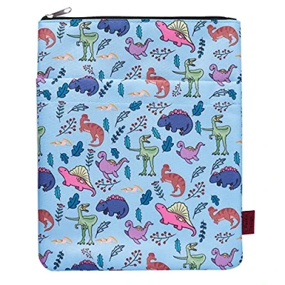 Imagen de Hermosa funda de dinosaurio bolsillo, tela lavable, con cremallera, regalo mediano 11 pulgadas x 8,7 para los amantes del libro