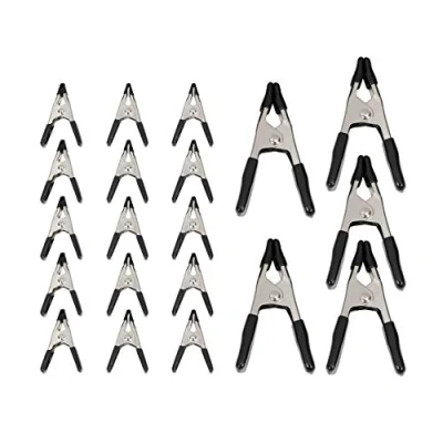 Imagen de Amazon Basics abrazaderas de resorte acero, 20 unidades: 15 unidades 1,91 cm y 5 2,54 cm, Negro/Plateado