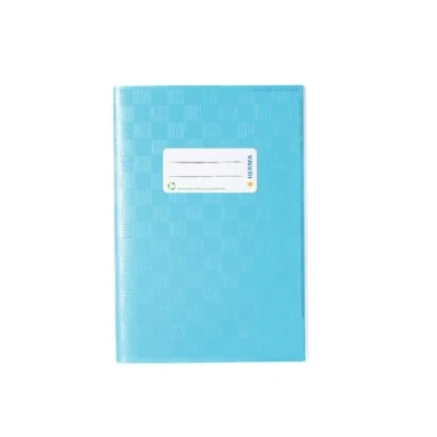 Imagen de HERMA 7433 fundas para cuadernos A5, rafia, color azul claro, paquete de 25, libros con etiqueta y estructura rafia hechas película polipropileno duradera fácil limpiar,