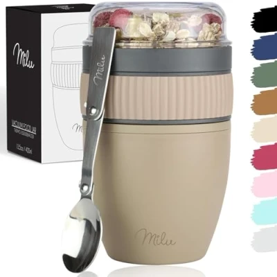 Imagen de Milu vaso para muesli to go 400ml I de plástico yogur con cuchara (marrón)