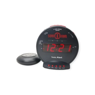 Imagen de Geemarc Sonic Bomb Reloj Despertador con Alarma Superpotente, Almohadilla Vibratoria y Función Snooze Para Personas Problemas de Audición Sueño Pesado Versión ES