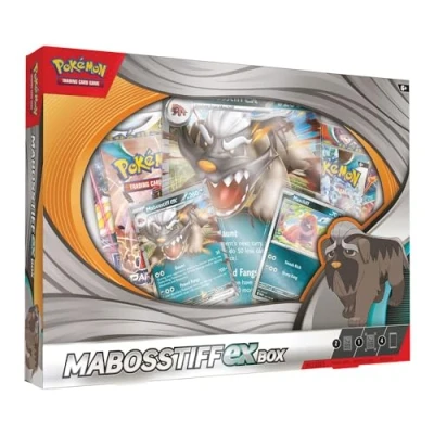 Imagen de Pokémon TCG: Mabosstiff ex Box (2 Tarjetas promocionales de Aluminio, 1 Tarjeta Gran tamaño Aluminio y 4 Paquetes Refuerzo)
