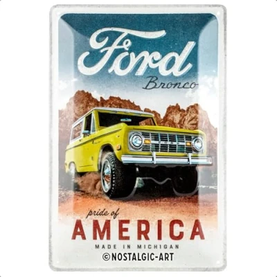 Imagen de Nostalgic Art Cartel de chapa retro, Ford Bronco Pride of America Idea regalo para aficionados coches, metálico, Diseño vintage, 20 x 30 cm