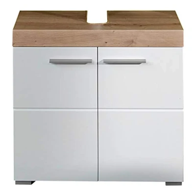 Imagen de trendteam smart living Armario bajo de lavabo para baño Amanda, 60 x 56 34 cm, en roble nudoso y blanco brillo intenso, con abundante espacio almacenamiento