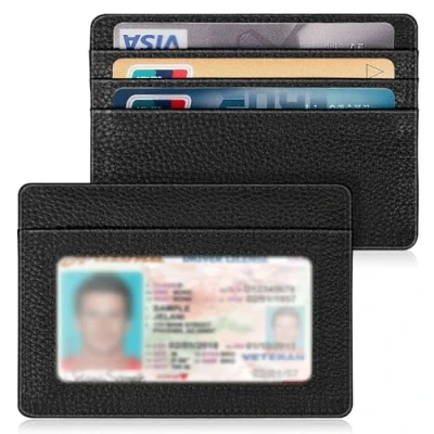 Imagen de Fintie Cartera con Bolsillo Frontal Minimalista y Delgado Estuche de Tarjeta Bloque RFID para Tarjetas Crédito Ventana Identificación Hombres, Negro