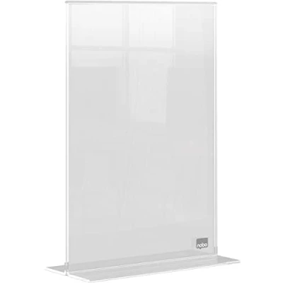 Imagen de Nobo Panel Publicitario Acrílico con Soporte, Tamaño A5, Sin Marco, Doble Cara, Soporte de Sobremesa Integrado, Premium Plus, Transparente, 1915595