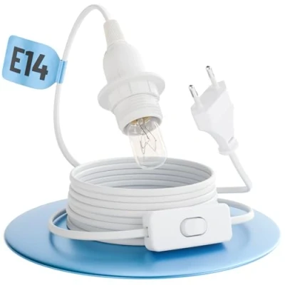 Imagen de greate. Portalámparas E14 con cable y interruptor blanco 3,5 metros enchufe máximo 60W 250V casquillo interruptor, casquillo, portalamparas, porta lamparas