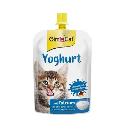 Imagen de GimCat Yogur Snack para gatos de auténtica leche entera con contenido reducido lactosa y calcio unos huesos sanos 1 bolsa (1 x 150 g)