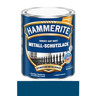 Imagen de 750 ml Hammerite directamente en oxidado metal de Laca protectora azul, brillo