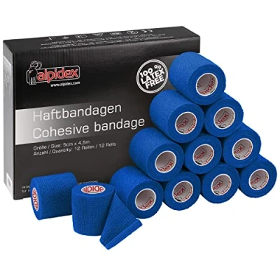 Imagen de ALPIDEX 12 Rollos Venda Adhesiva 5 cm x 4,5 m Cohesiva Envoltura Tape Deportiva Bendaje Autoadhesiva Mano Rodillas Tobillo Vet Wrap Perro Gato Caballo, Color:azul