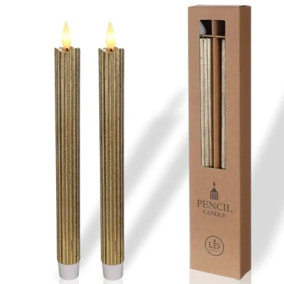Imagen de comforder Velas LED Efecto Llama Parpadeante (Set de 2), Cera Auténtica, Eléctricas con Temporizador, Pilas (Dorado)