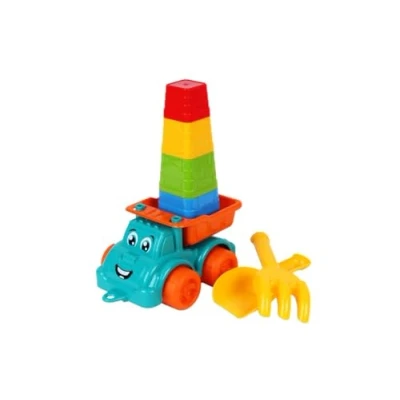 Imagen de Fancy Baby Camion de Juguete para Niños 1 2 3 4 Años, Coche con Cubos Apilables Bebés, Camión Playa 22 cm, Bebés año