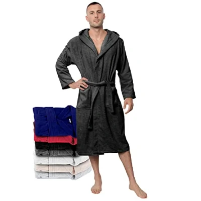 Imagen de Twinzen Albornoz Hombre Ducha con Capucha 100% Algodon OEKO TEX Bata Adulto 2 Bolsillos y Cinturón XL Gris Oscuro