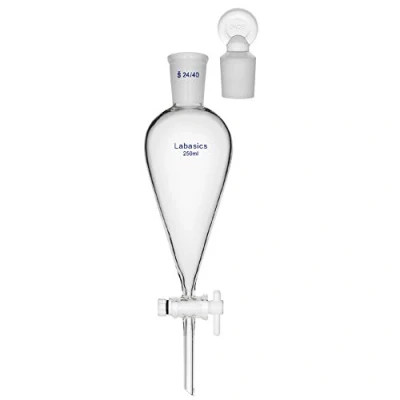 Imagen de Labasics 250ml Embudo Separador Cónico de Vidrio Borosilicato con Tapón Vidrio, Separatory Funnel Laboratorio