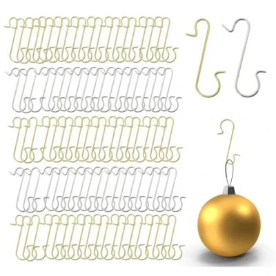 Imagen de merryxmas 150 ganchos para árbol de Navidad: Navidad en oro y plata, colgadores forma S bolas decoración navideña