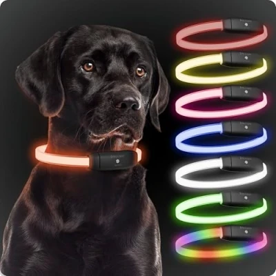 Imagen de PAJ GPS Light Collar Luminoso de Alta Intensidad para Perros y Gatos Todos los tamaños Longitud Ajustable 20 70cm 100% Impermeable 7 Colores Máxima Visibilidad Seguridad Nocturna