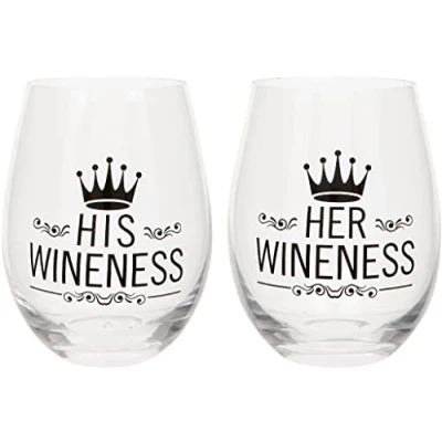Imagen de Juego de dos copas sin pie &quot;His Wineness and Her Wineness&quot;, en caja regalo, 530 ml