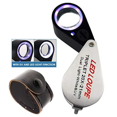 Imagen de Lupa De La del Triplete Joyero Aumento con 6 LED Luz UV 21m M para Las Gemas, Joyería, Monedas, Los Sellos, El Etc. (20x Aumento)