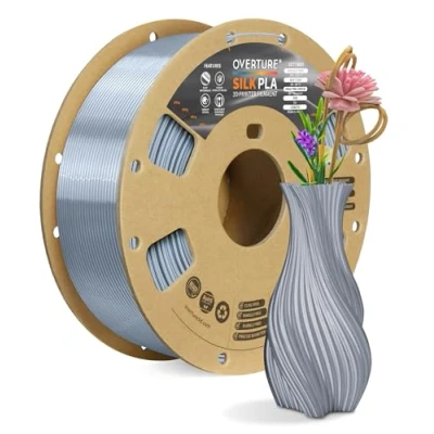Imagen de OVERTURE Seda PLA Filamento de 1,75 mm, Bobina 1 kg (2,2 lb), Precisión Dimensional +/ 0.02 Para Impresora 3D(Seda Plata)