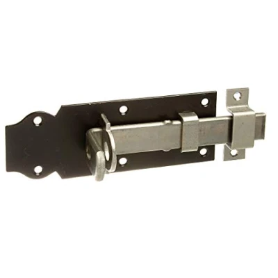 Imagen de Alberts 116088 Cerrojo porta candados, Recto, con maneta plana y cerradero fijado, Galvanizado en azul, Pletina barnizada negro, 140 x 52 mm