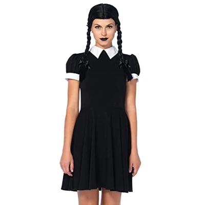 Imagen de Leg Avenue 85562 Disfraz gótico de miércoles querida en blanco y negro (talla S/M, 2 piezas) la familia Addams, talla S/M