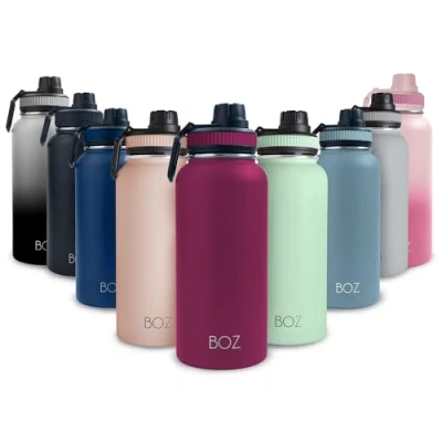 Imagen de BOZ Botella Agua Acero Inoxidable de 1l, Térmica 1 Litro con Aislamiento Doble Pared, Termo Fría y Caliente Boca Ancha Sin BPA, Isotérmica Antiderrame Color Ciruela