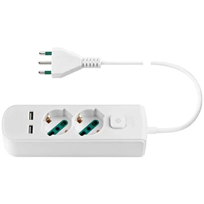 Imagen de Vimar 0R00625.CC.B Enchufe múltiple con Interruptor y Cable de 1,5 m, 2 Salidas SICURY Universal estándar Italiano, USB A, Blanco
