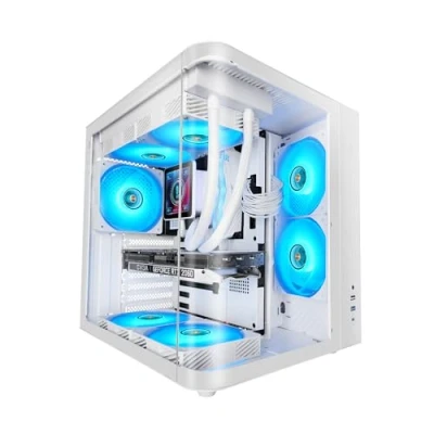 Imagen de Mars Gaming MC CURV, Caja ATX, Triple Cristal Templado Curvado Continuo Frontal y Lateral, Estructura Doble Cámara, Semitorre PC Compacta con Amplia Capacidad Interna, USB C 3.0, Blanco