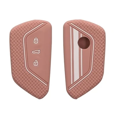 Imagen de kwmobile Carcasa Compatible con Llavero de VW Golf 8 Llave Coche 3 Botones Funda para Mando Silicona Blanco/Oro Rosa