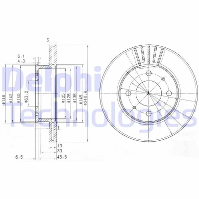 Imagen de DELPHI BG3749 Disco de freno 241 19 4 ventilado aceitado sin procesar cojinete rueda, anillo sensor ABS HYUNDAI: Accent 2, I Berlina