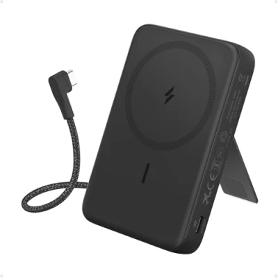 Imagen de Anker Zolo Power Bank Magnético, Cargador Portátil Inalámbrico de 10.000 mAh con Carga Rápida Máxima 30 W, Batería Cable USB C Integrado y Soporte Ajustable, para iPhone 15/14 Series, AirPods